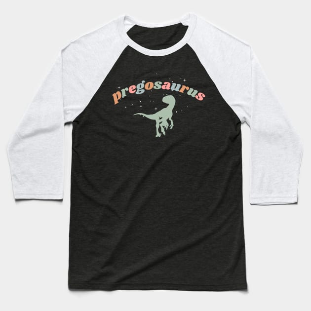 Pregosaurus. Maternity Pregnancy Announcement, baby, dino Baseball T-Shirt by Project Charlie